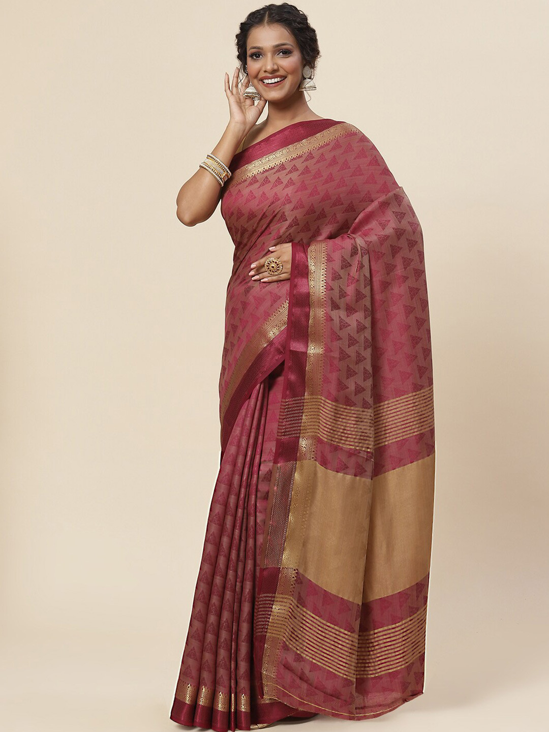 

Meena Bazaar Ethnic Motifs Zari Art Silk Saree, Burgundy