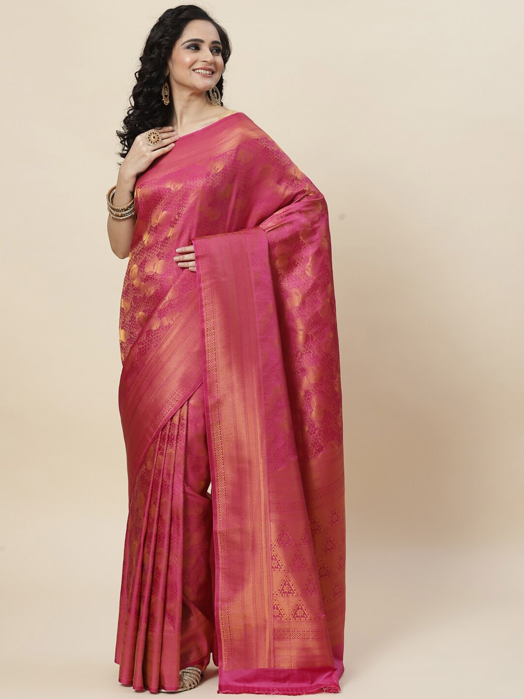 

Meena Bazaar Woven Design Zari Art Silk Saree, Pink