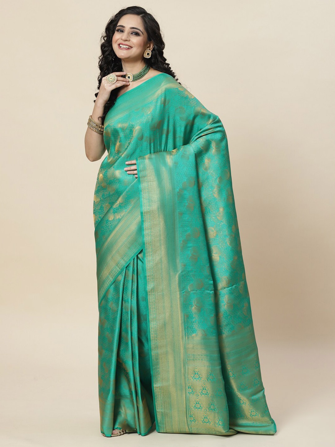 

Meena Bazaar Ethnic Motifs Zari Art Silk Saree, Green