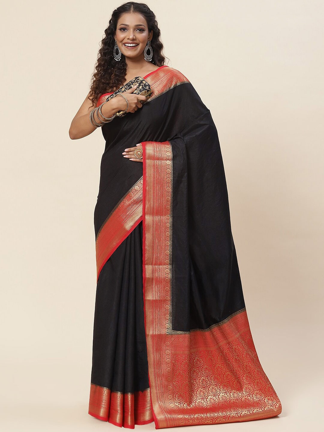 

Meena Bazaar Zari Art Silk Saree, Black