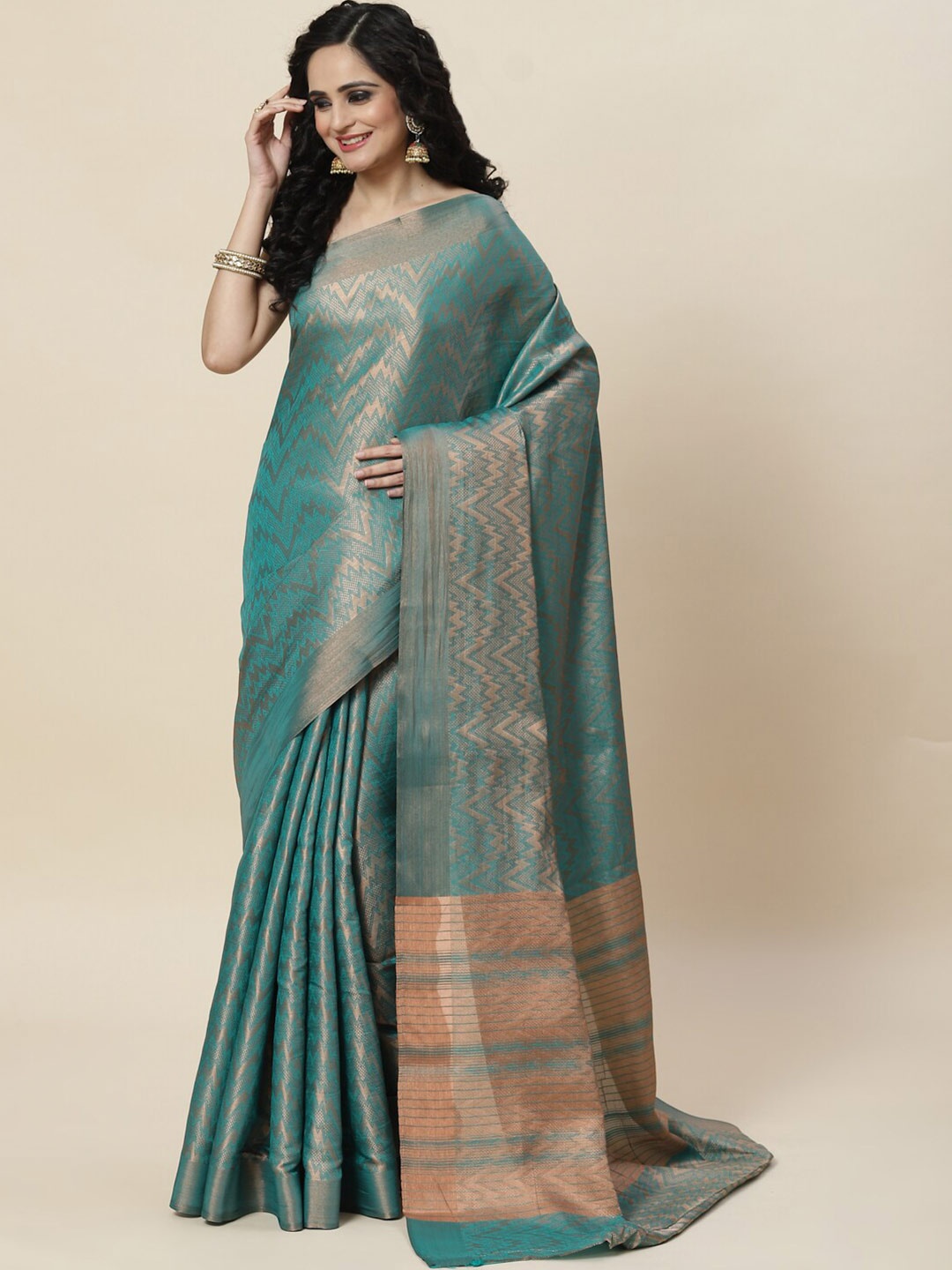 

Meena Bazaar Woven Design Zari Art Silk Saree, Green