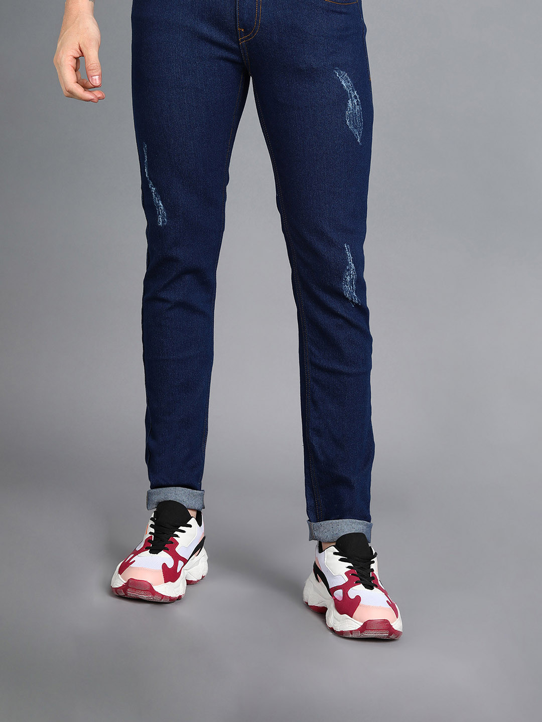 

Urbano Fashion Men Slim Fit Mildly Cotton Distressed Stretchable Jeans, Navy blue