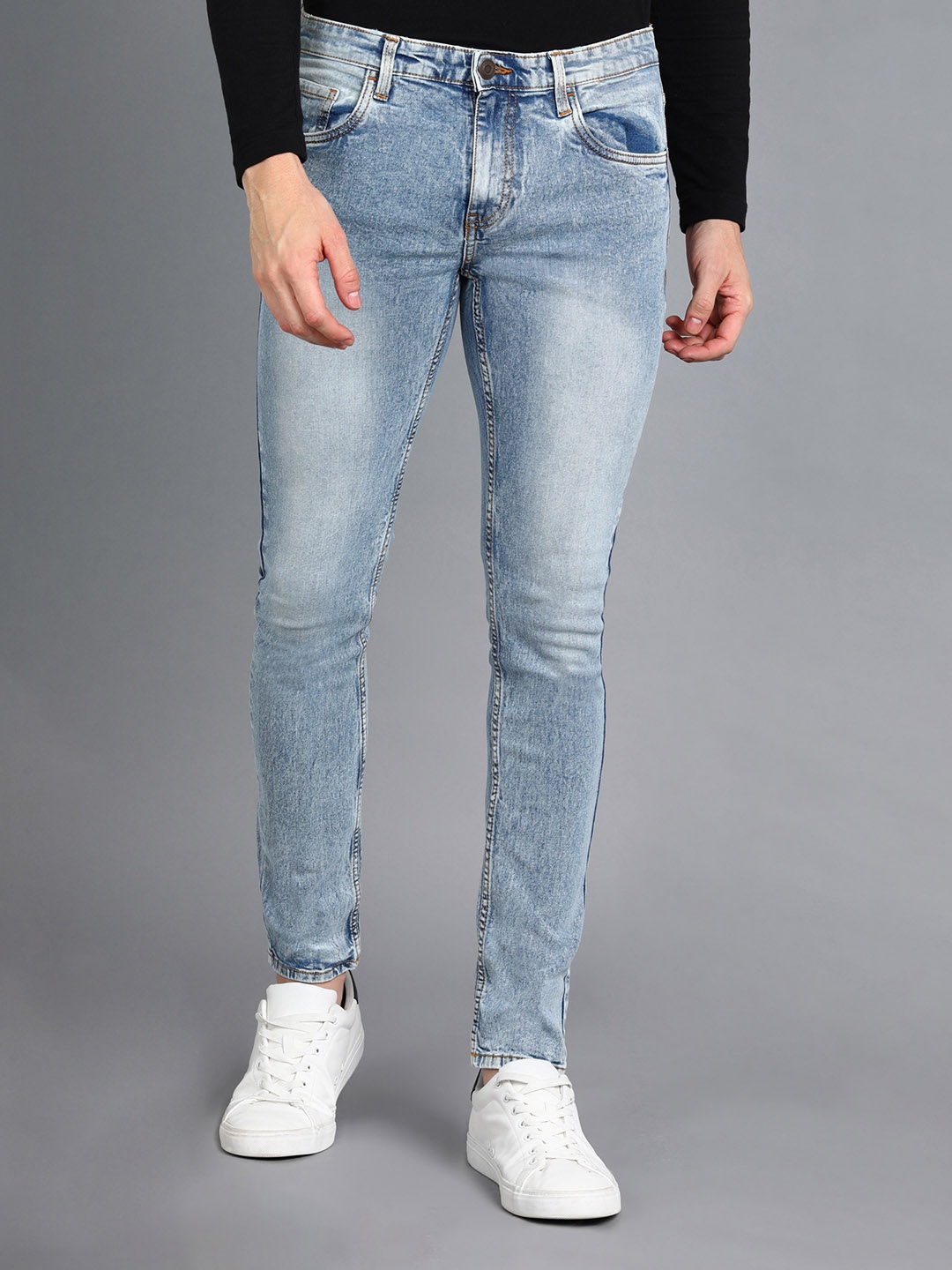 

Urbano Fashion Men Slim Fit Low Distress Heavy Fade Cotton Stretchable Jeans, Blue