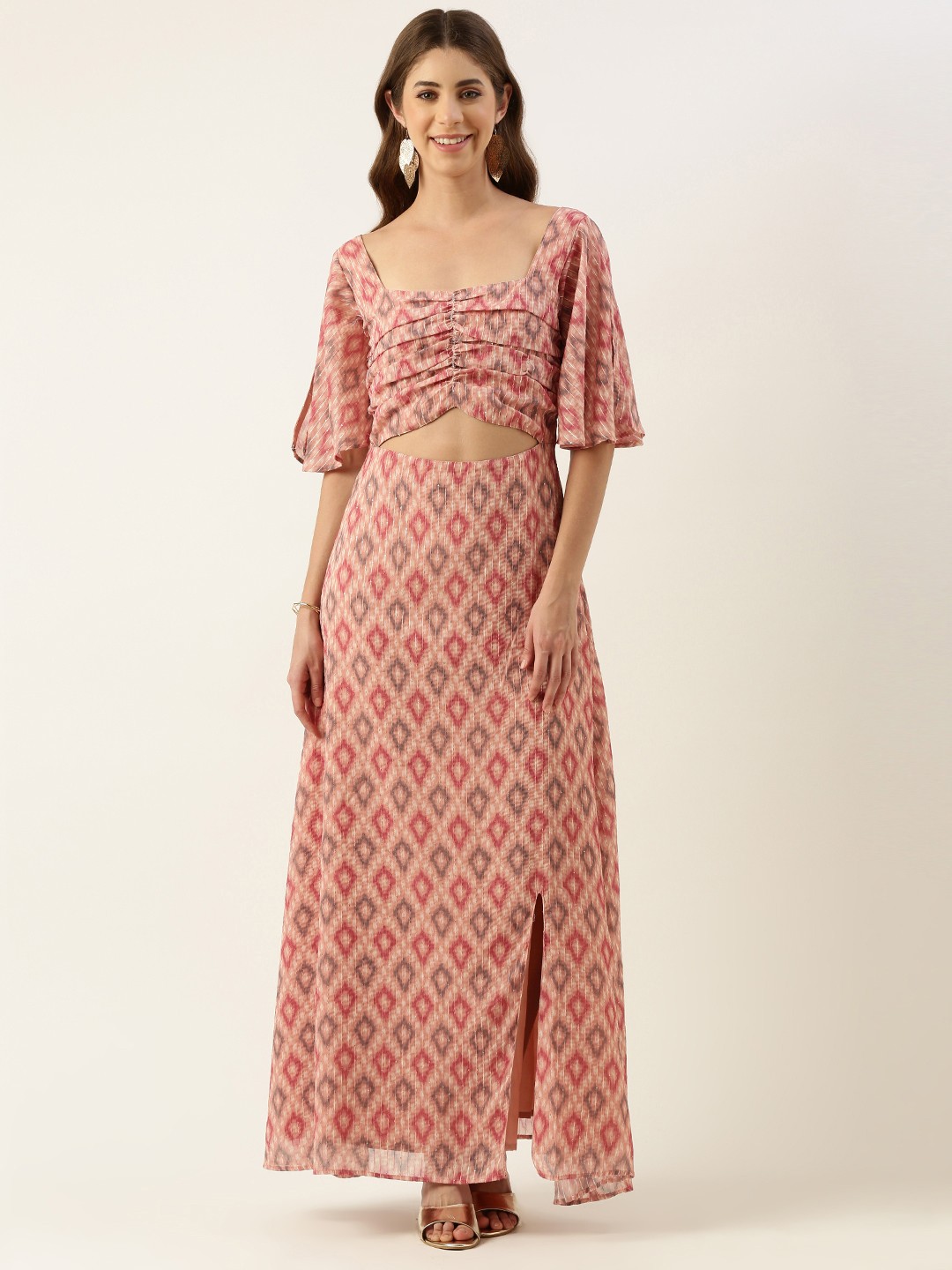 

Ethnovog Embellished Georgette Ethnic Maxi Dress, Green