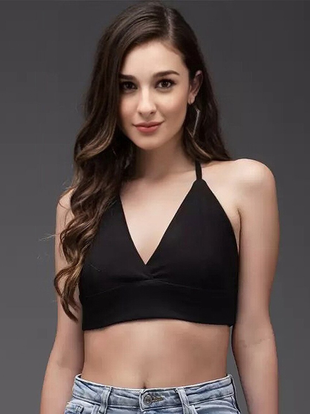 

Womenster Black Crepe Bralette Top