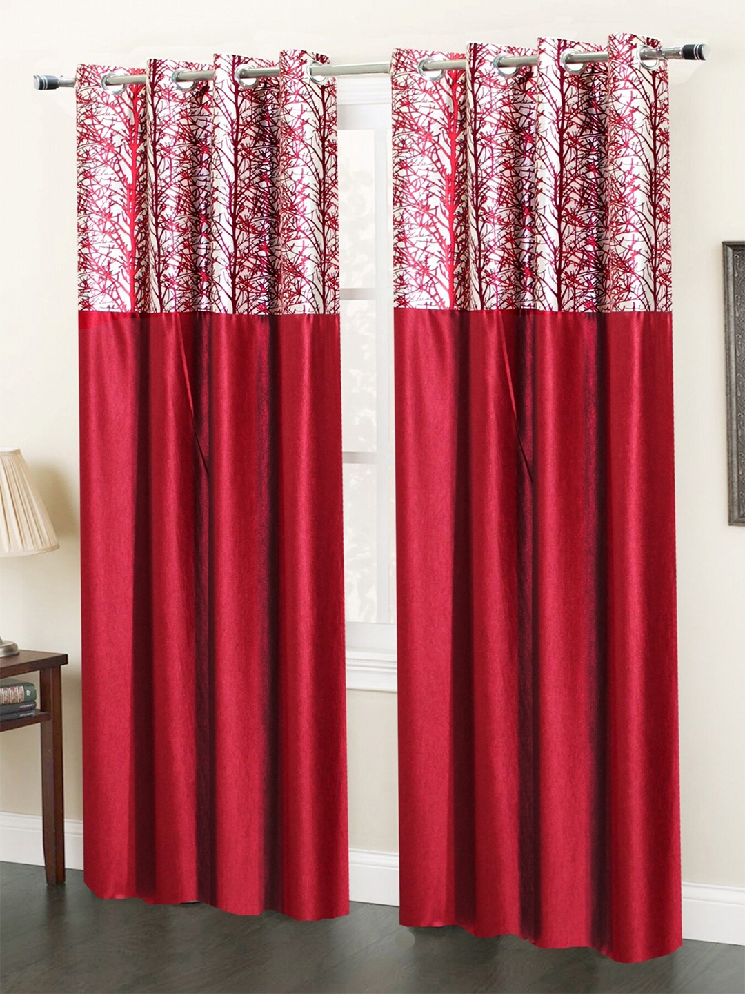 

Homefab India Maroon & White Set of 2 Long Door Curtains - 9 Feet