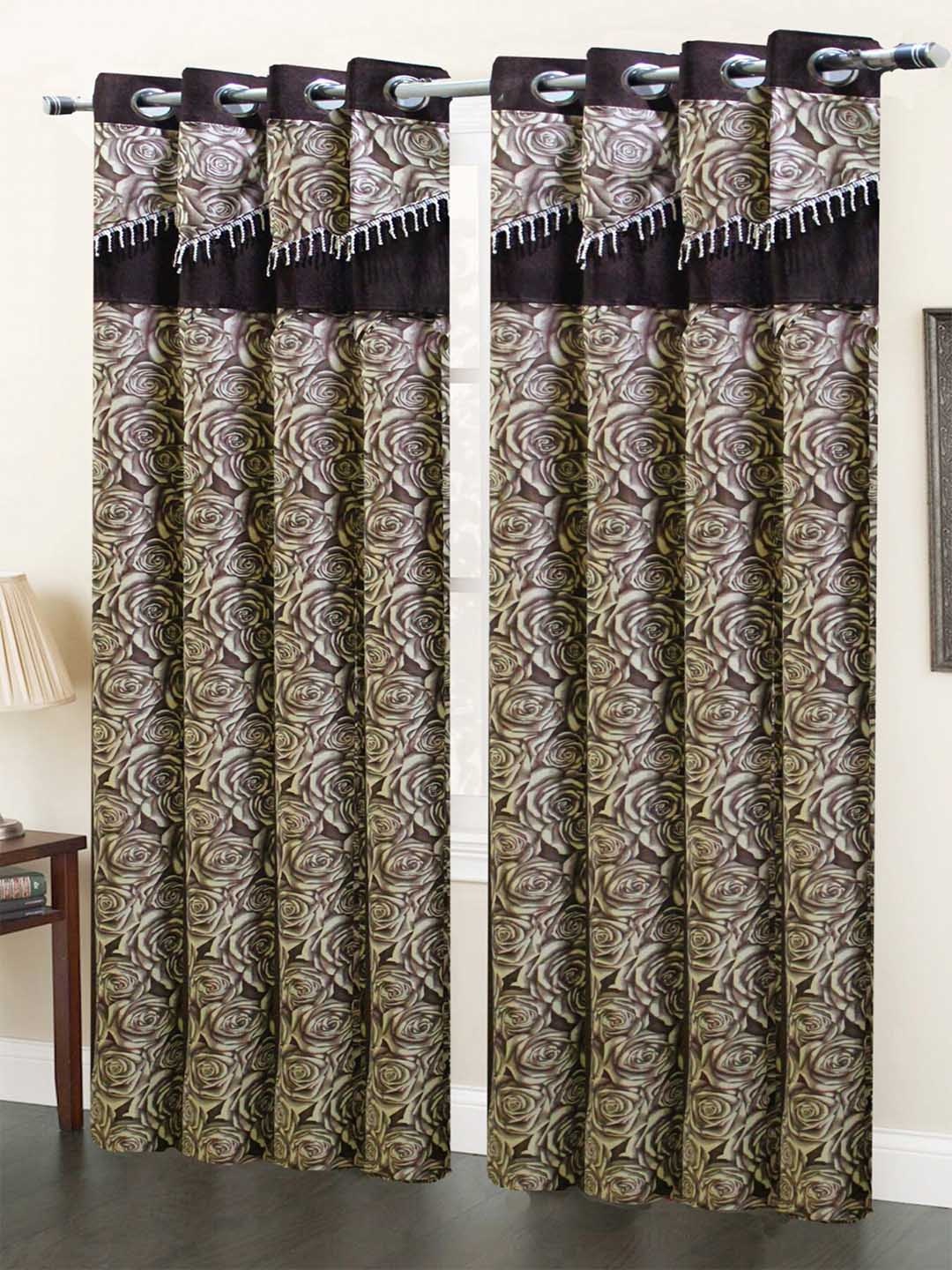 

Homefab India Designergulab Coffee Brown & White Set of 2 Floral Door Curtain