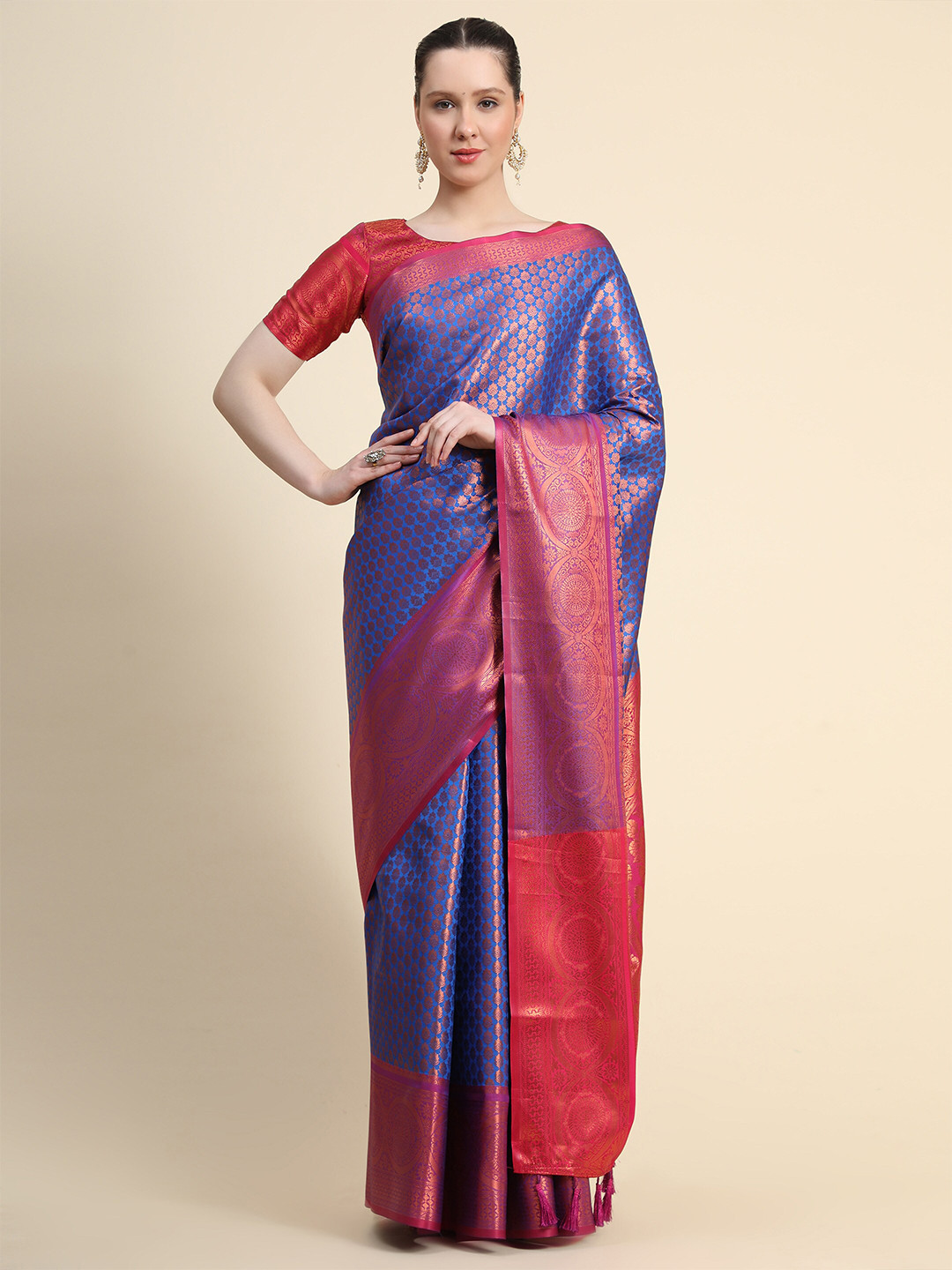 

Mitera Woven Design Zari Silk Kanjeevaram Saree, Blue