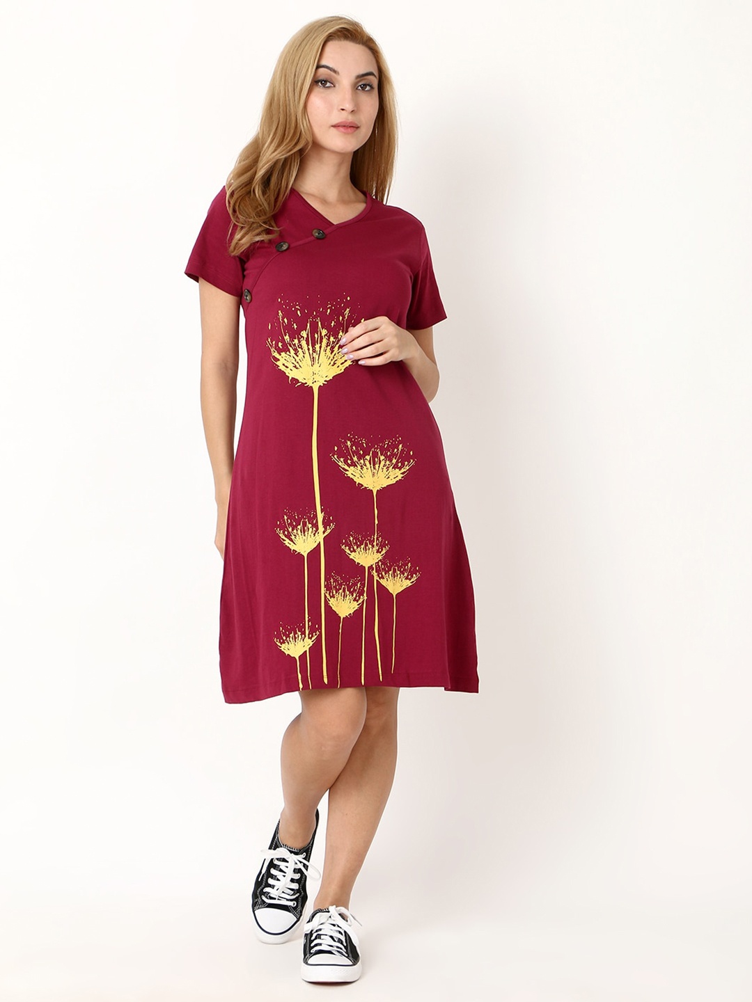 

Again fashions Printed Shirt Dress, Maroon
