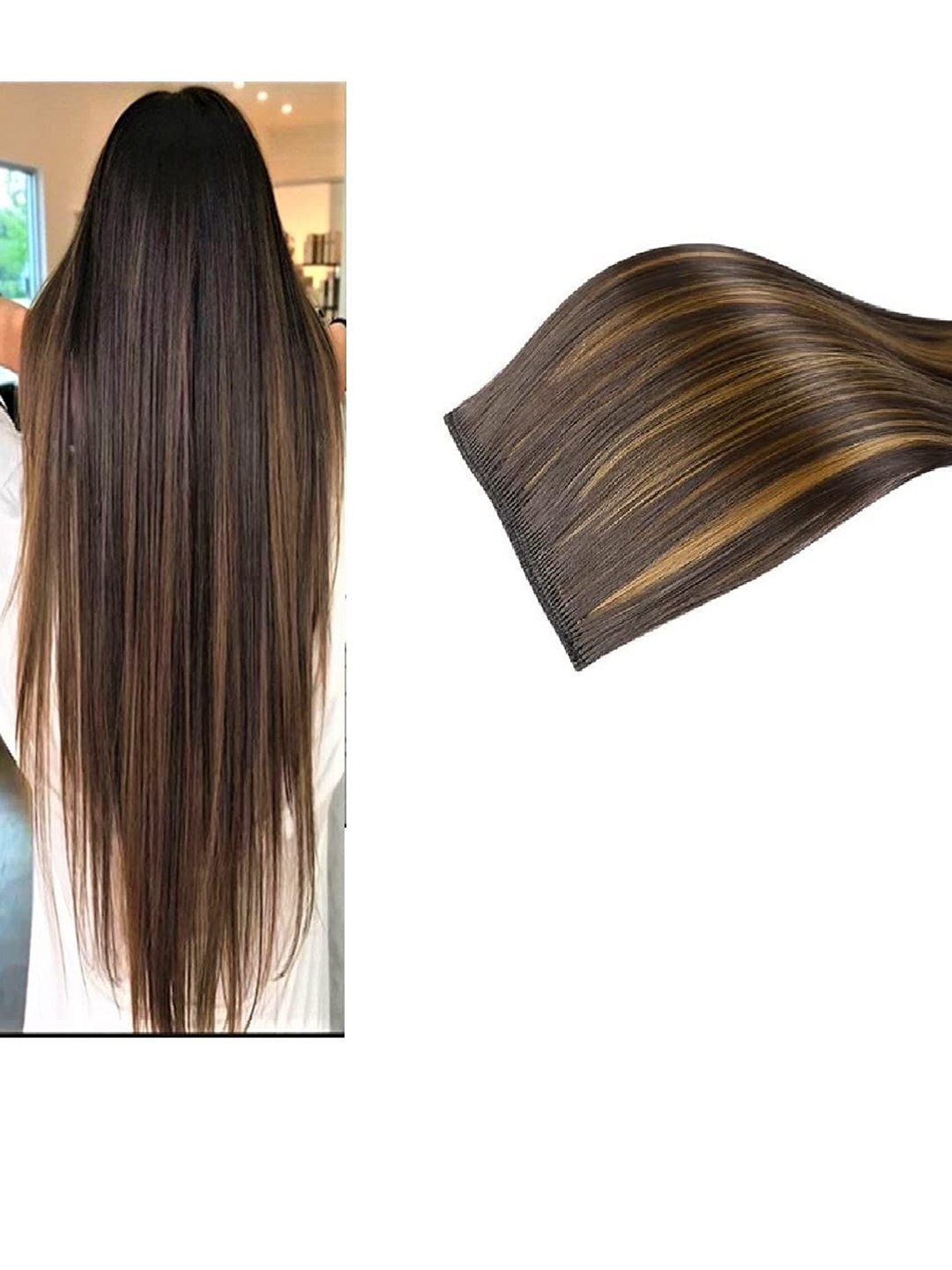 

CHANDERKASH Clips Based Highlighted Curly Synthetic Hair Extension, Brown