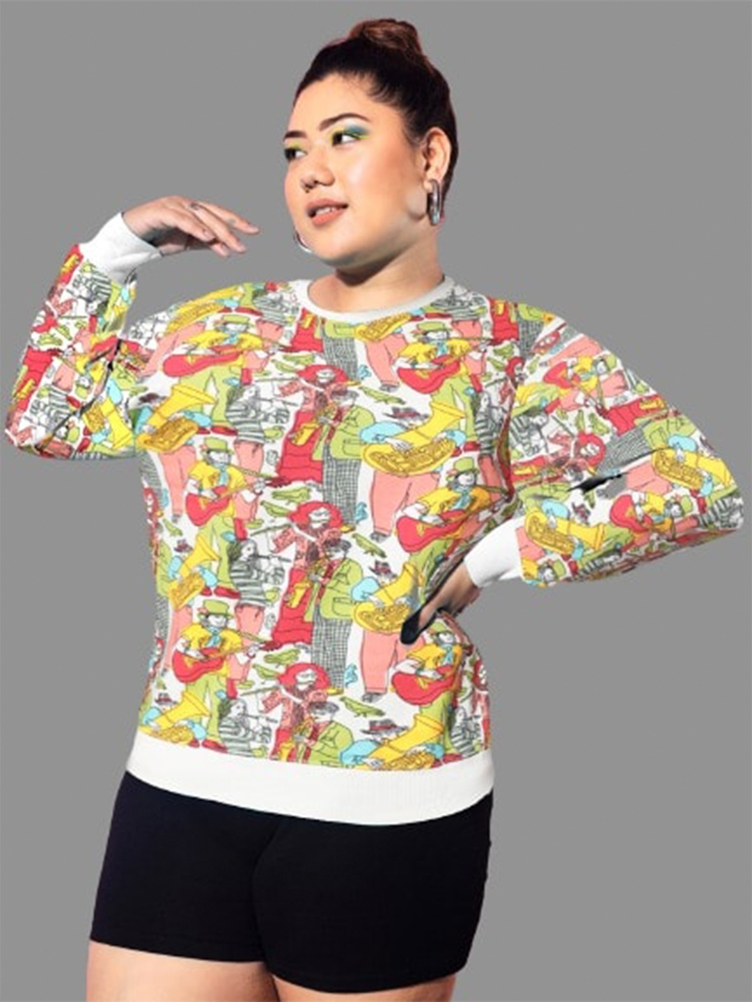 

BEYOUND SIZE - THE DRY STATE Women Plus Size Printed Fleece Sweatshirt, Yellow