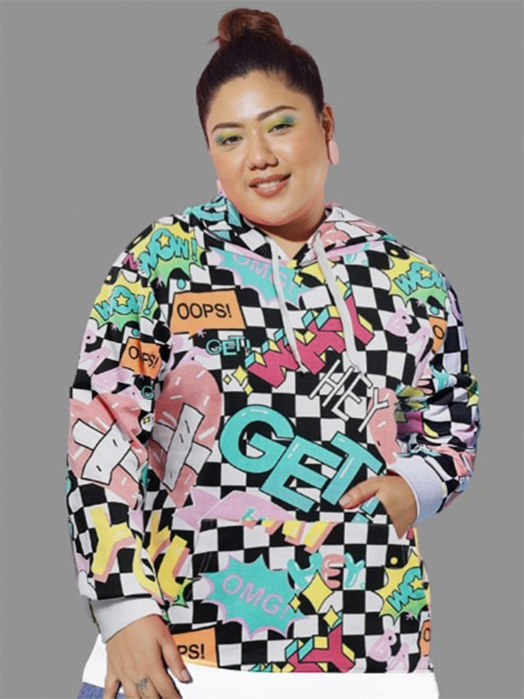 

BEYOUND SIZE - THE DRY STATE Women Multicoloured Printed Hooded Sweatshirt, Multi