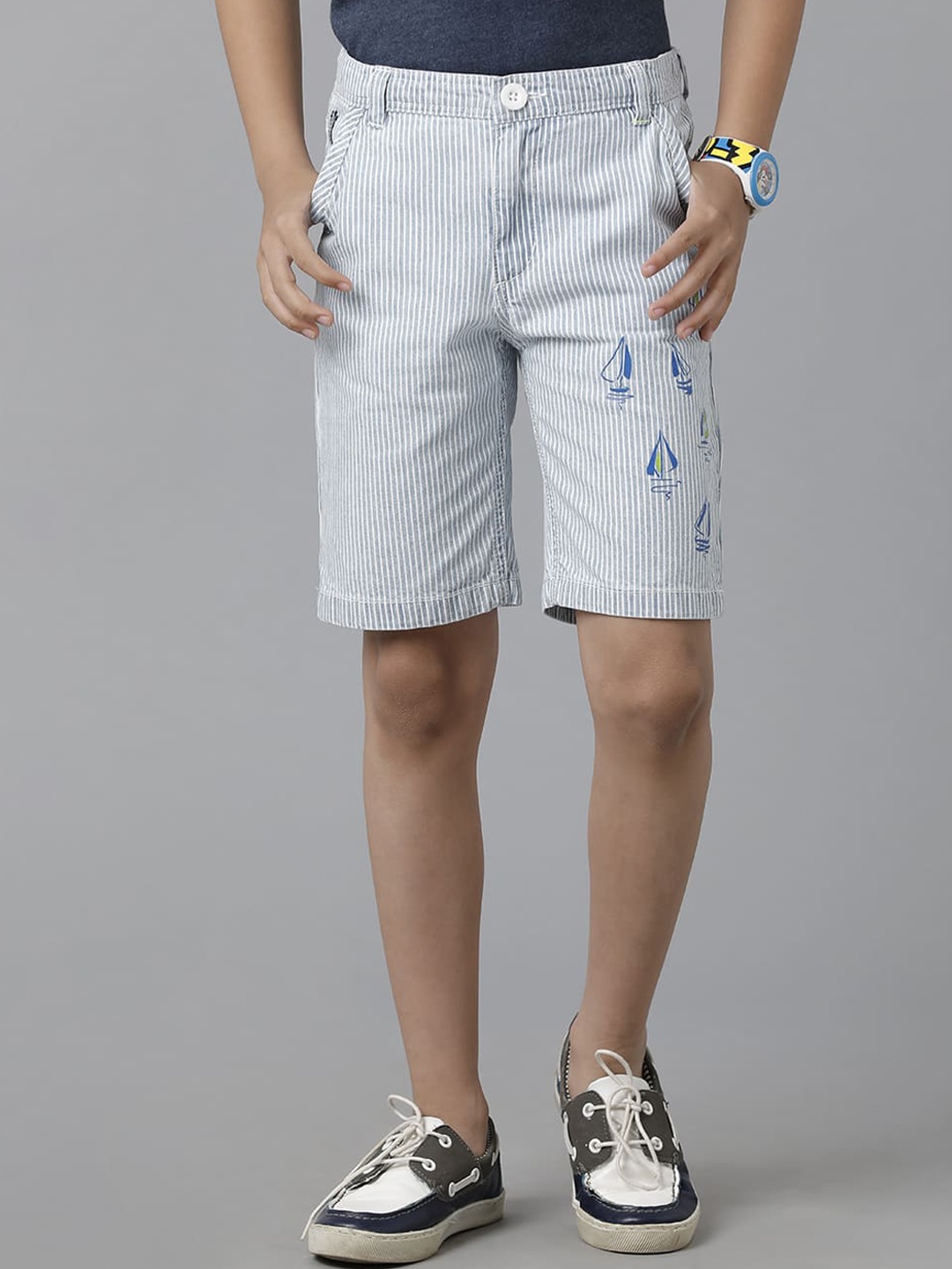 

UNDER FOURTEEN ONLY Boys Striped Cotton Shorts, Blue