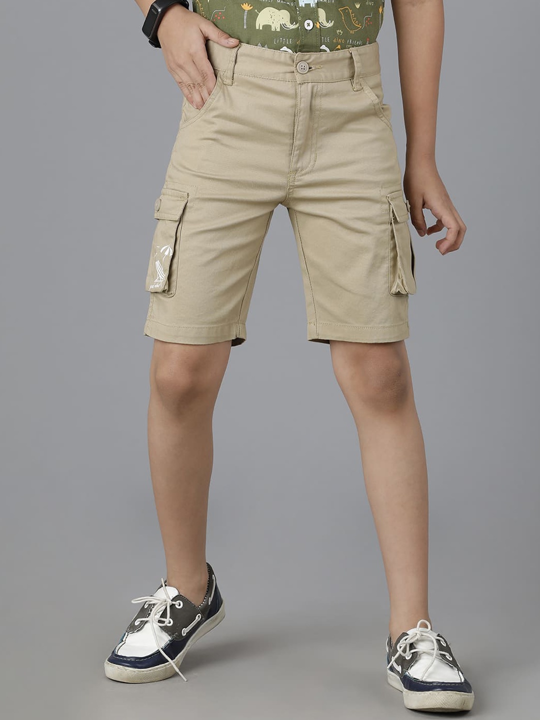 

UNDER FOURTEEN ONLY Boys Cotton Cargo Shorts, Khaki