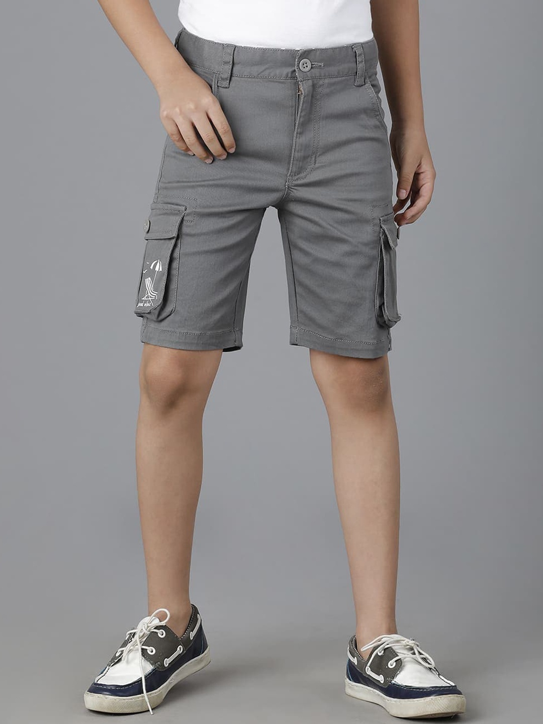 

UNDER FOURTEEN ONLY Boys Cotton Cargo Shorts, Grey