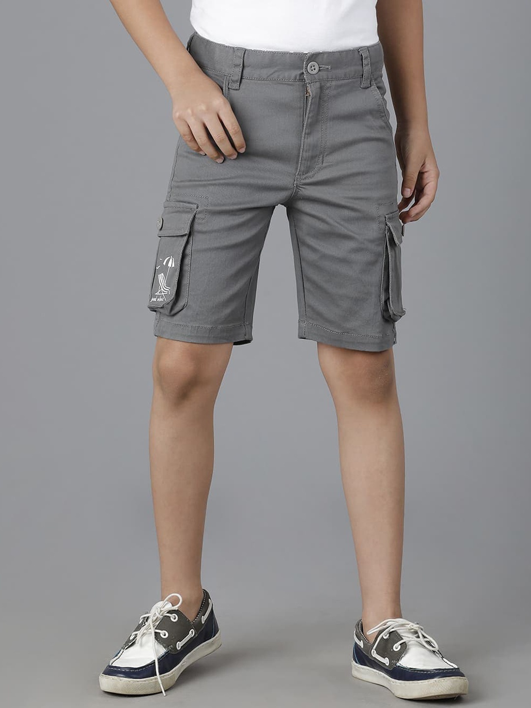 

UNDER FOURTEEN ONLY Boys Cotton Cargo Shorts, Grey
