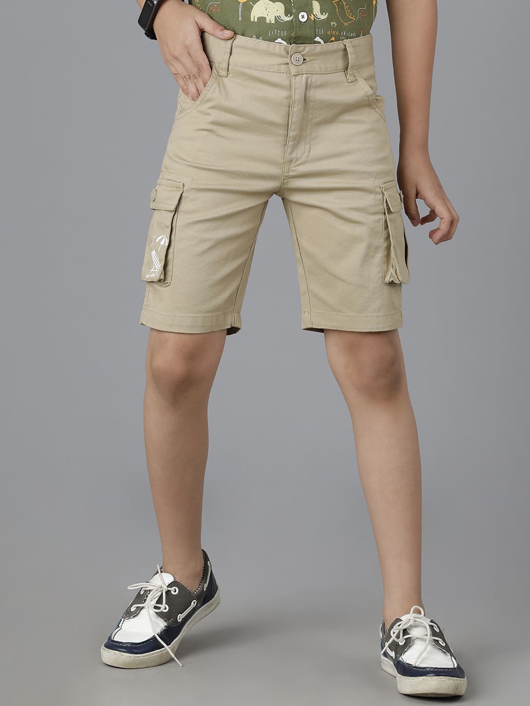 

UNDER FOURTEEN ONLY Boys Cotton Cargo Shorts, Khaki