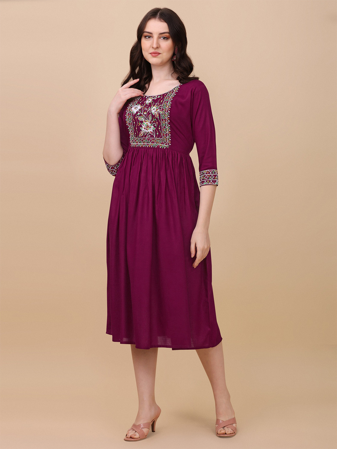 

Paralians Purple Ethnic Midi Ethnic Dress