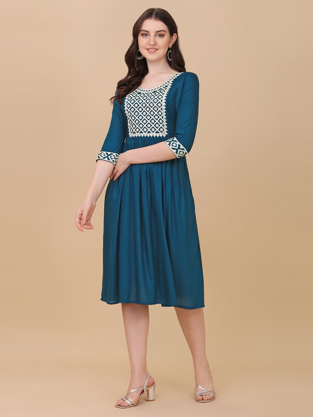 

Paralians Ethnic Motifs Ethnic Midi Dress, Turquoise blue