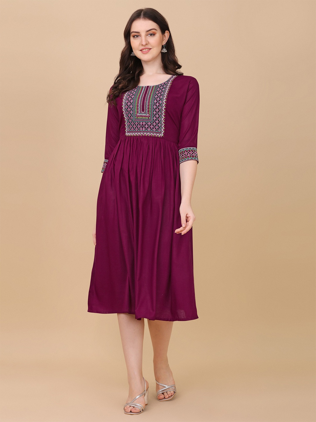 

Paralians Purple Ethnic A-Line Midi Dress