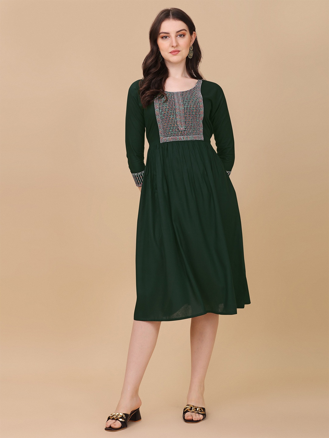 

Paralians Embroidered A-Line Dress, Green