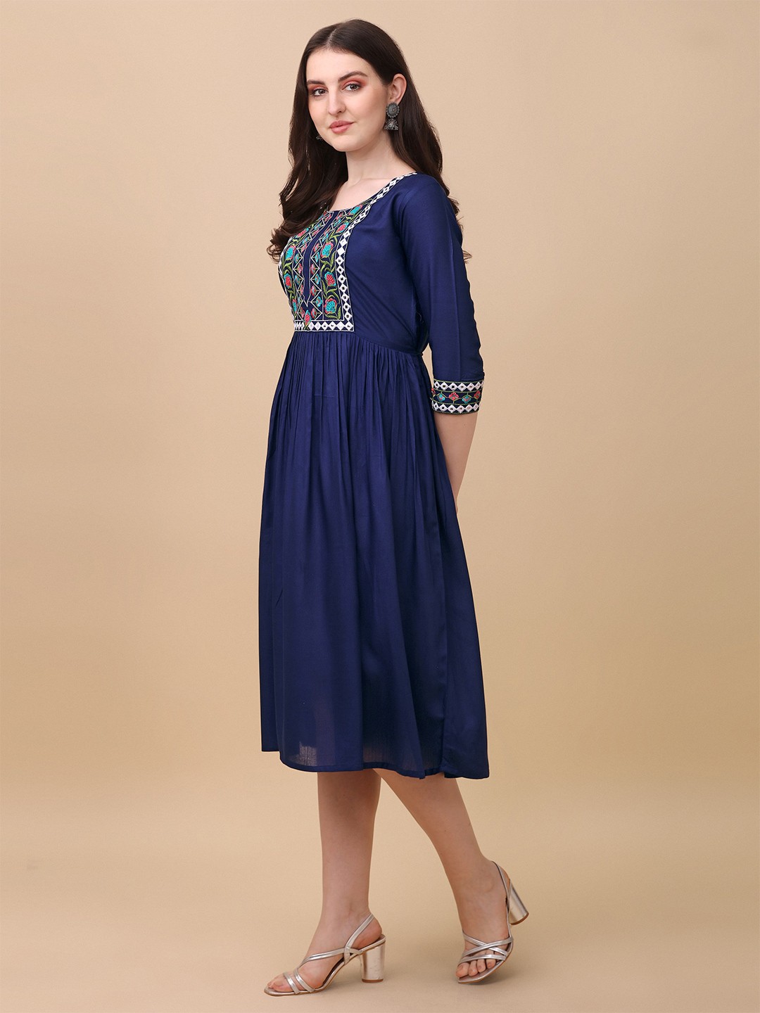 

Paralians Floral Ethnic A-Line Midi Ethnic Dress, Blue