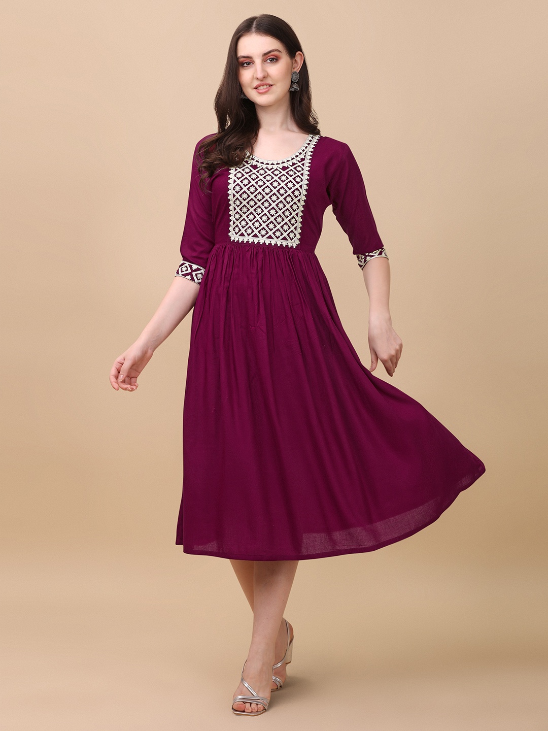 

Paralian Fit And Flare Midi Dress, Burgundy