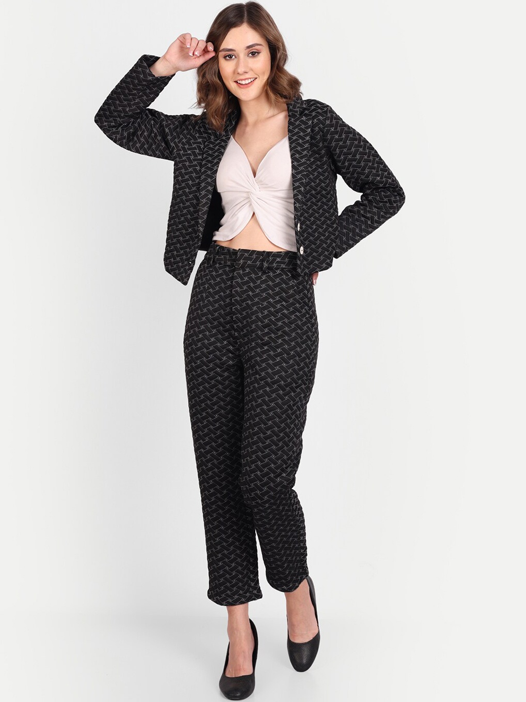 

ESSQUE Women Black Printed Relaxed Slim Fit Trousers