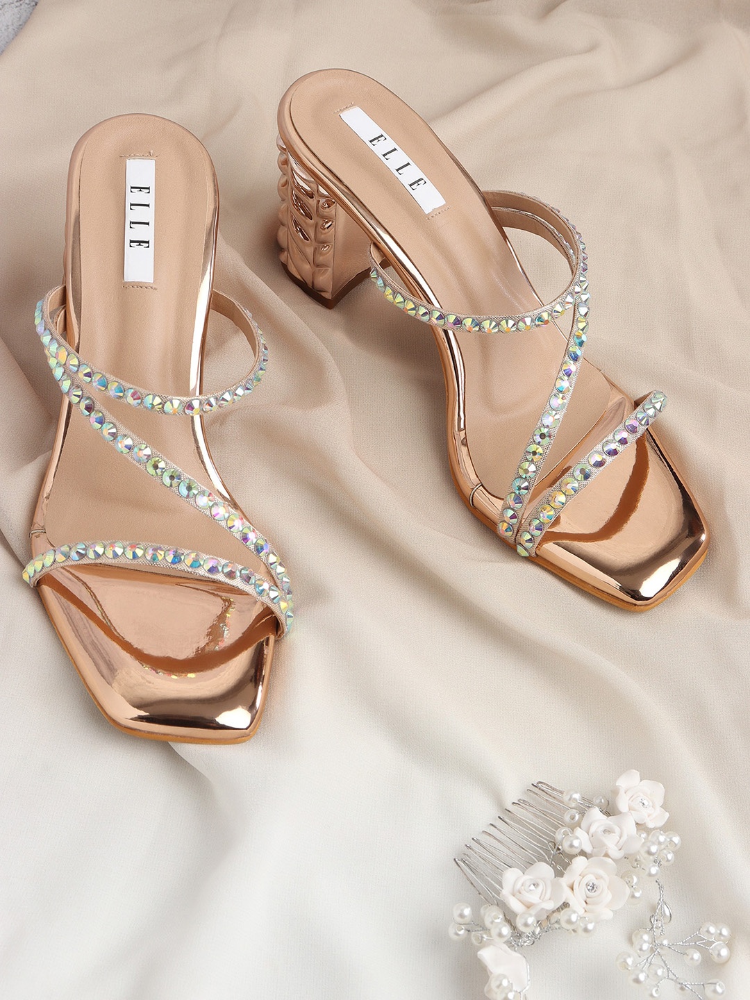 

ELLE Embellished Block Heels, Copper