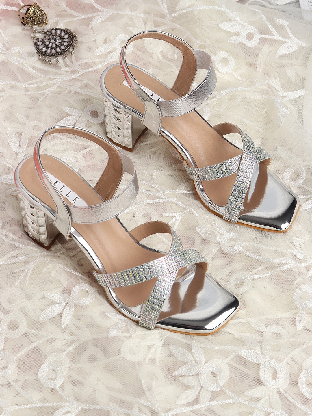 

ELLE Embellished Block Heels, Metallic