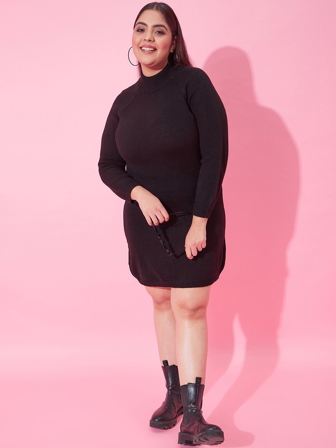 

CURVY STREET Sweater Midi Cotton Dress, Black