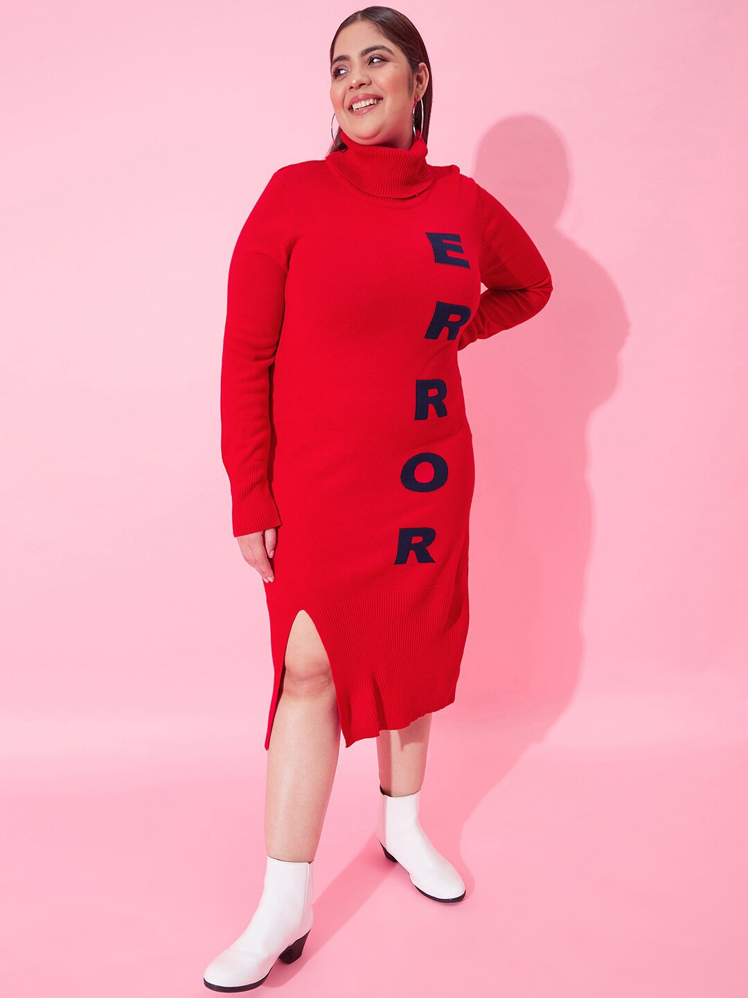 

CURVY STREET Typography Printed Sheath Midi Dress, Red