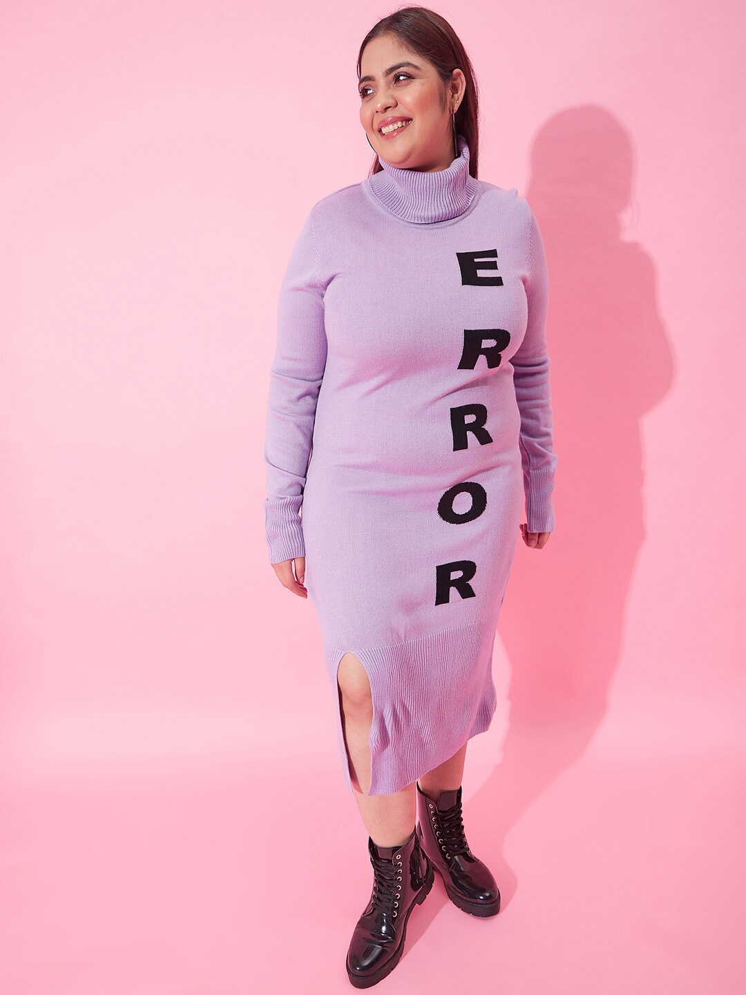 

CURVY STREET Typography Printed T-shirt Midi Dress, Lavender