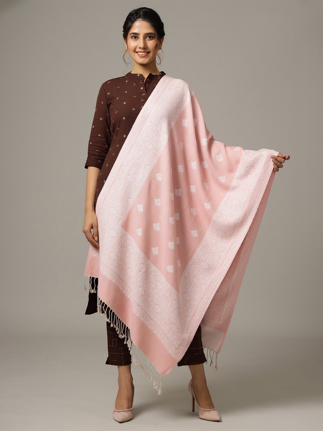 

HANDICRAFT PALACE Women Floral Woven Design Stole, Pink