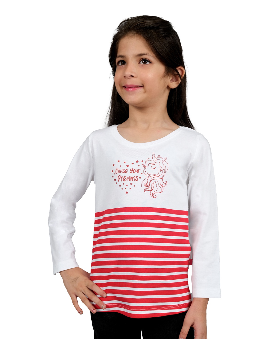 

3PIN Girls Striped T-shirt, White