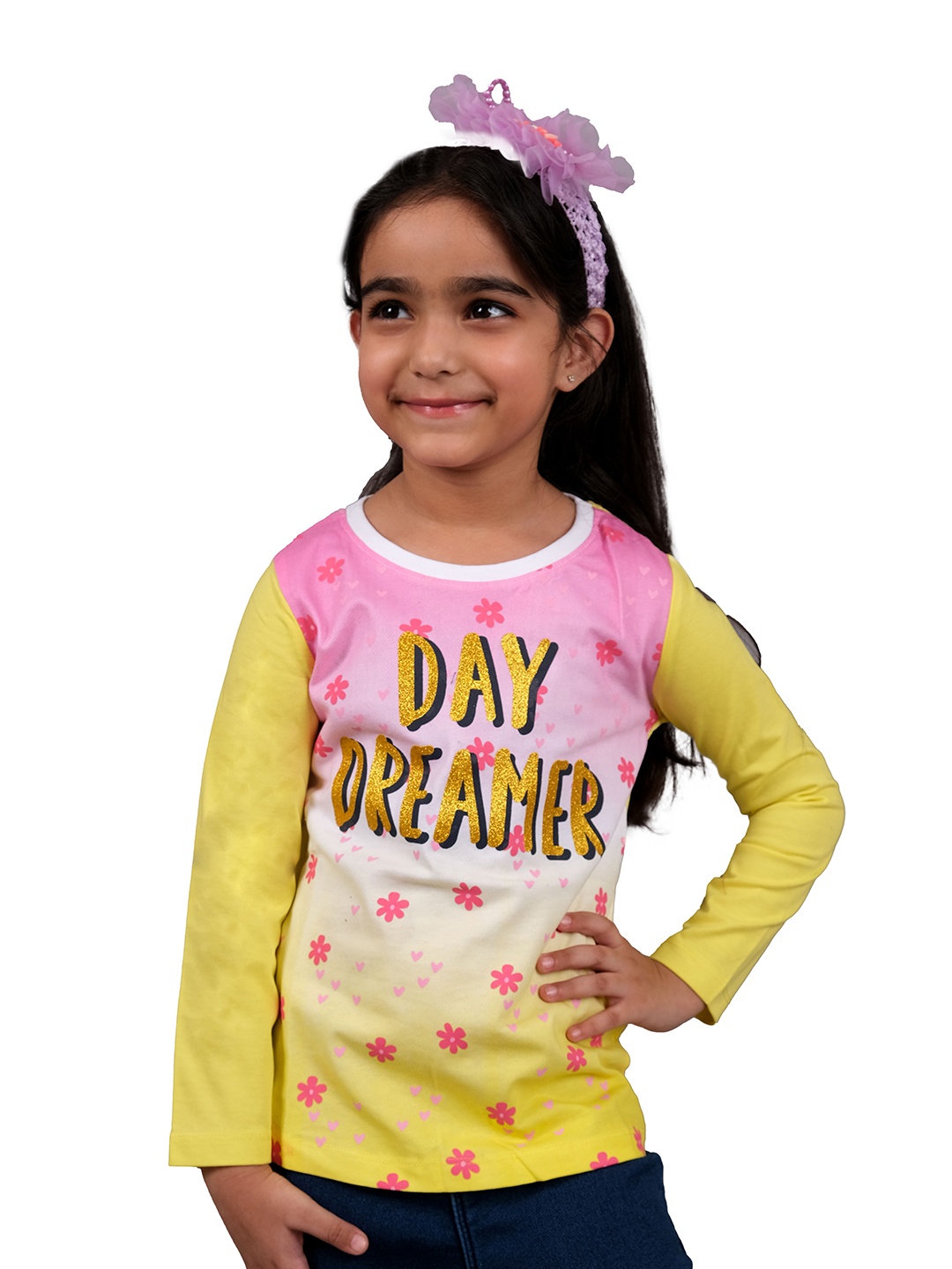 

3PIN Girls Printed T-shirt, Yellow