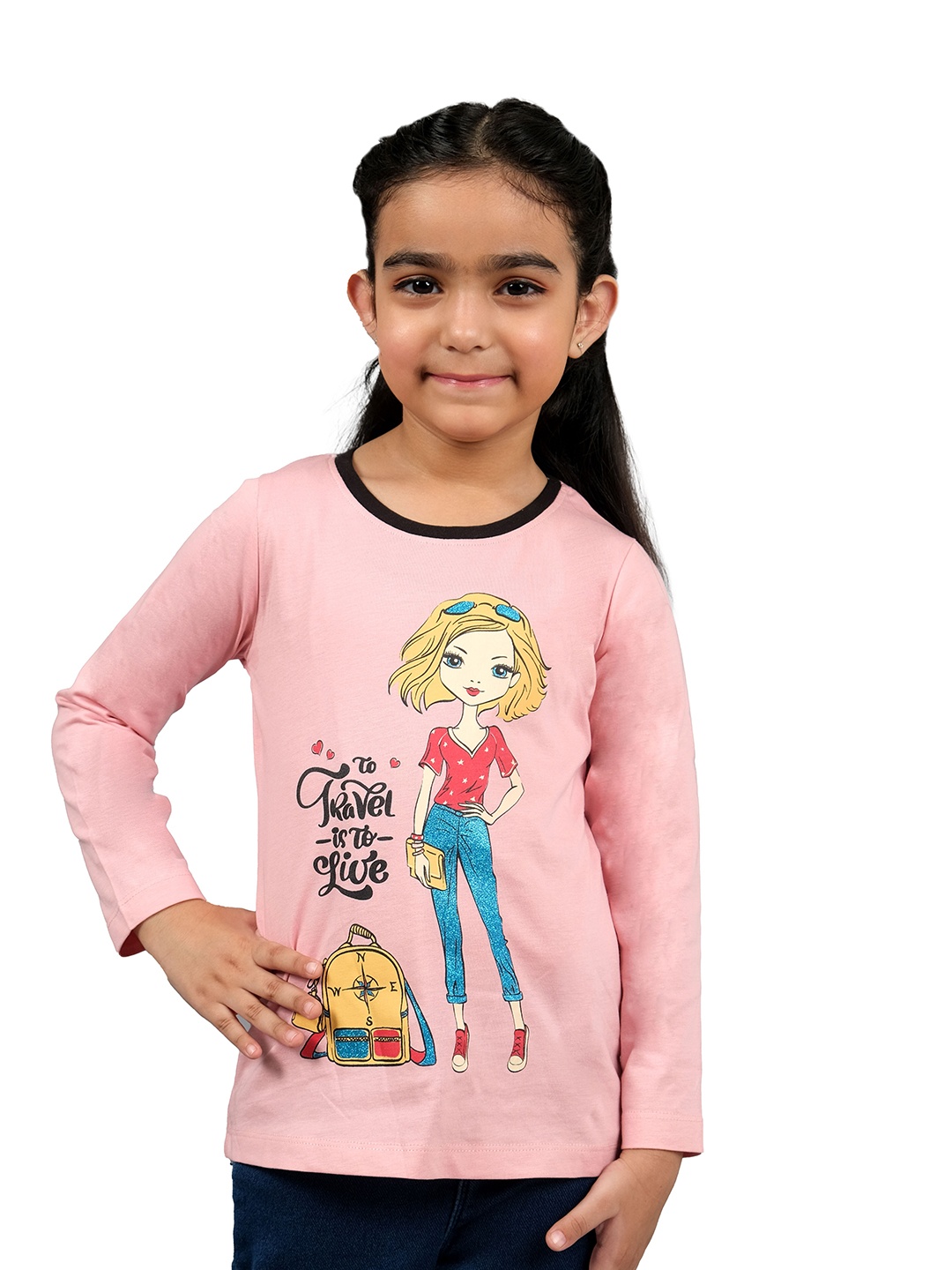 

3PIN Girls Printed Round Neck Cotton T-shirt, Pink