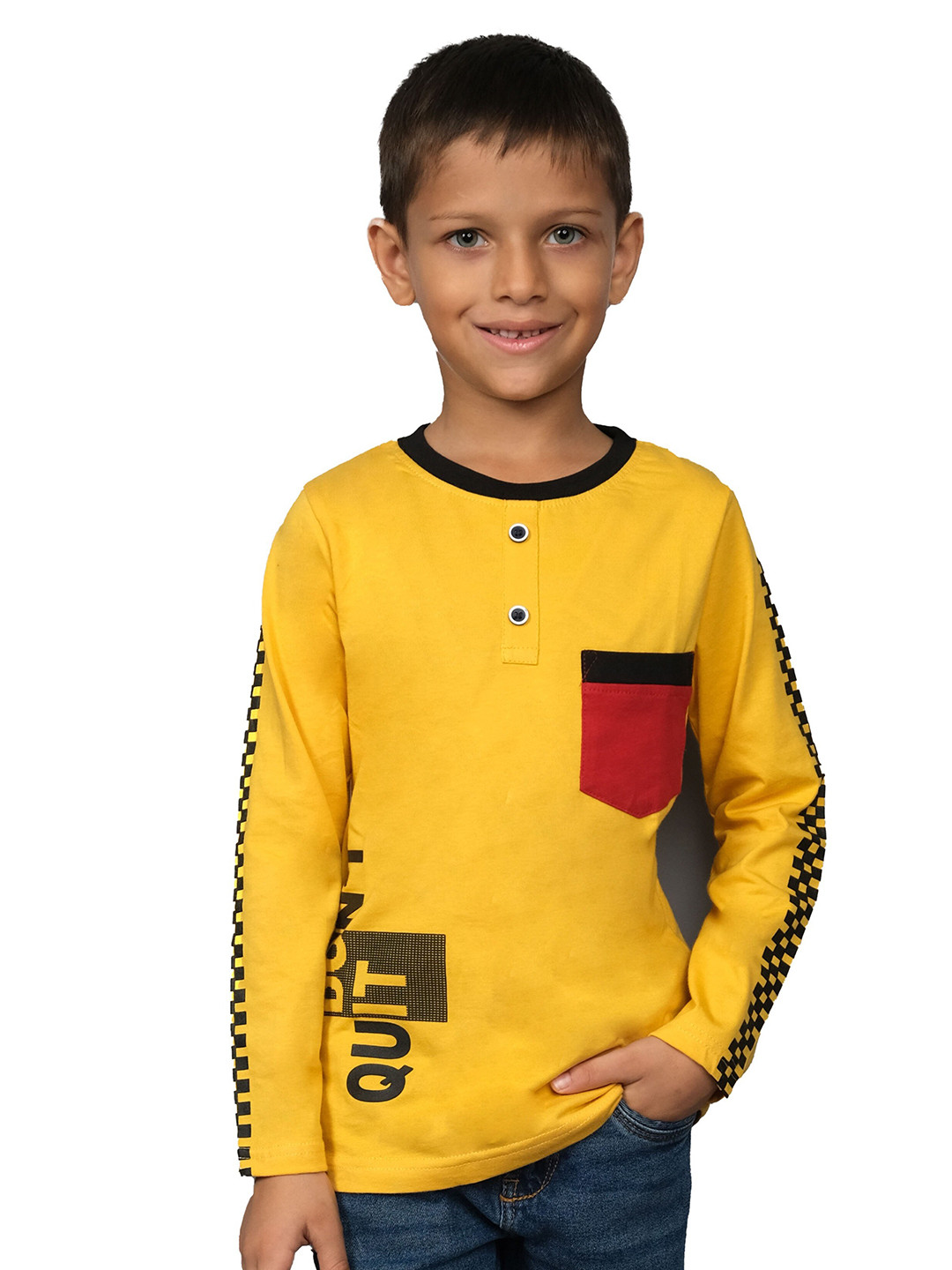 

3PIN Boys Typography Printed Cotton T-shirt, Mustard