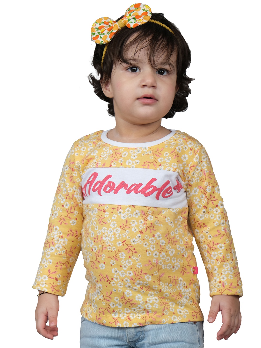 

3PIN Girls Cotton Floral Printed T-shirt, Yellow