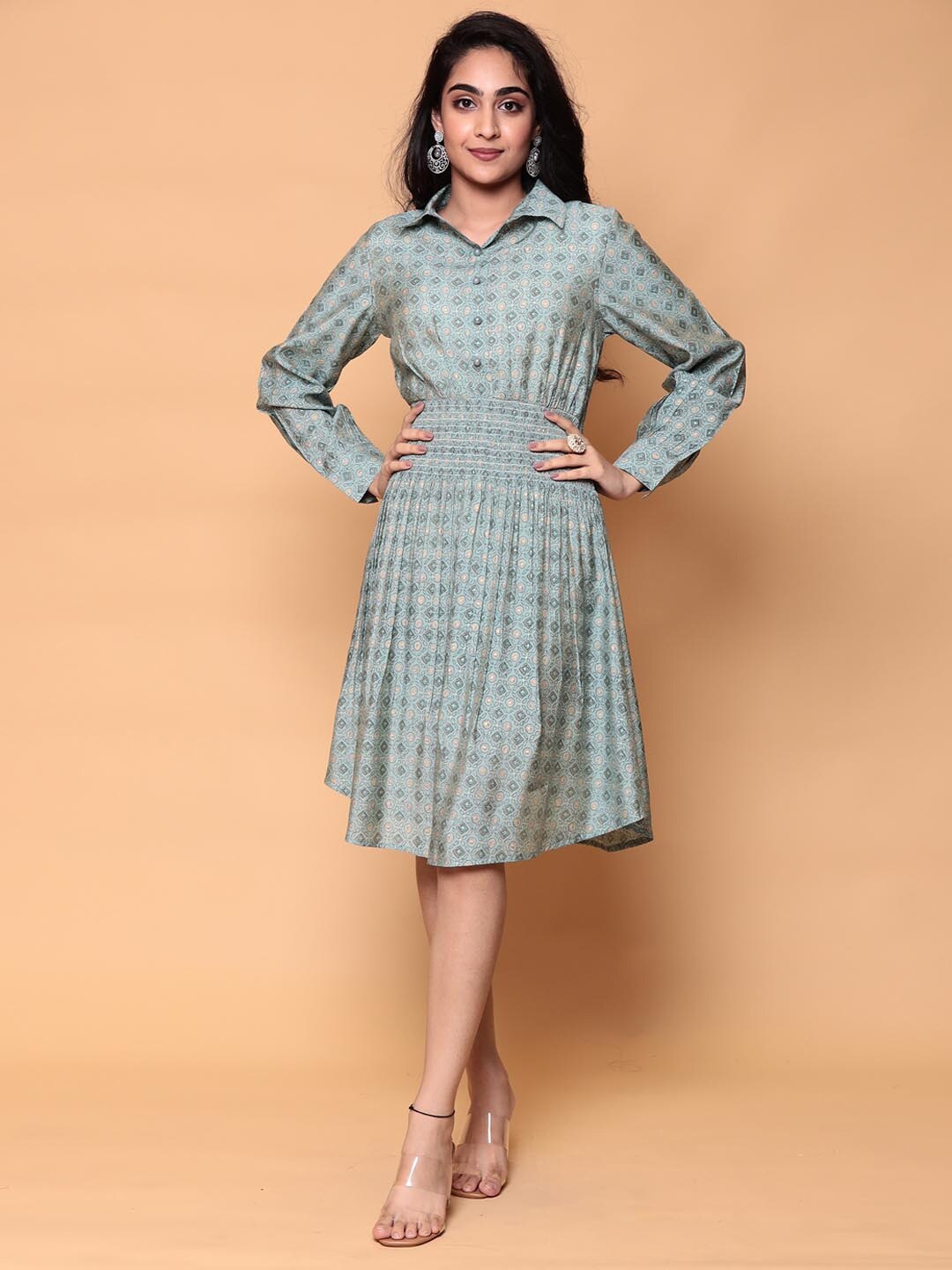 

ZARI Ethnic Motifs Dress, Green