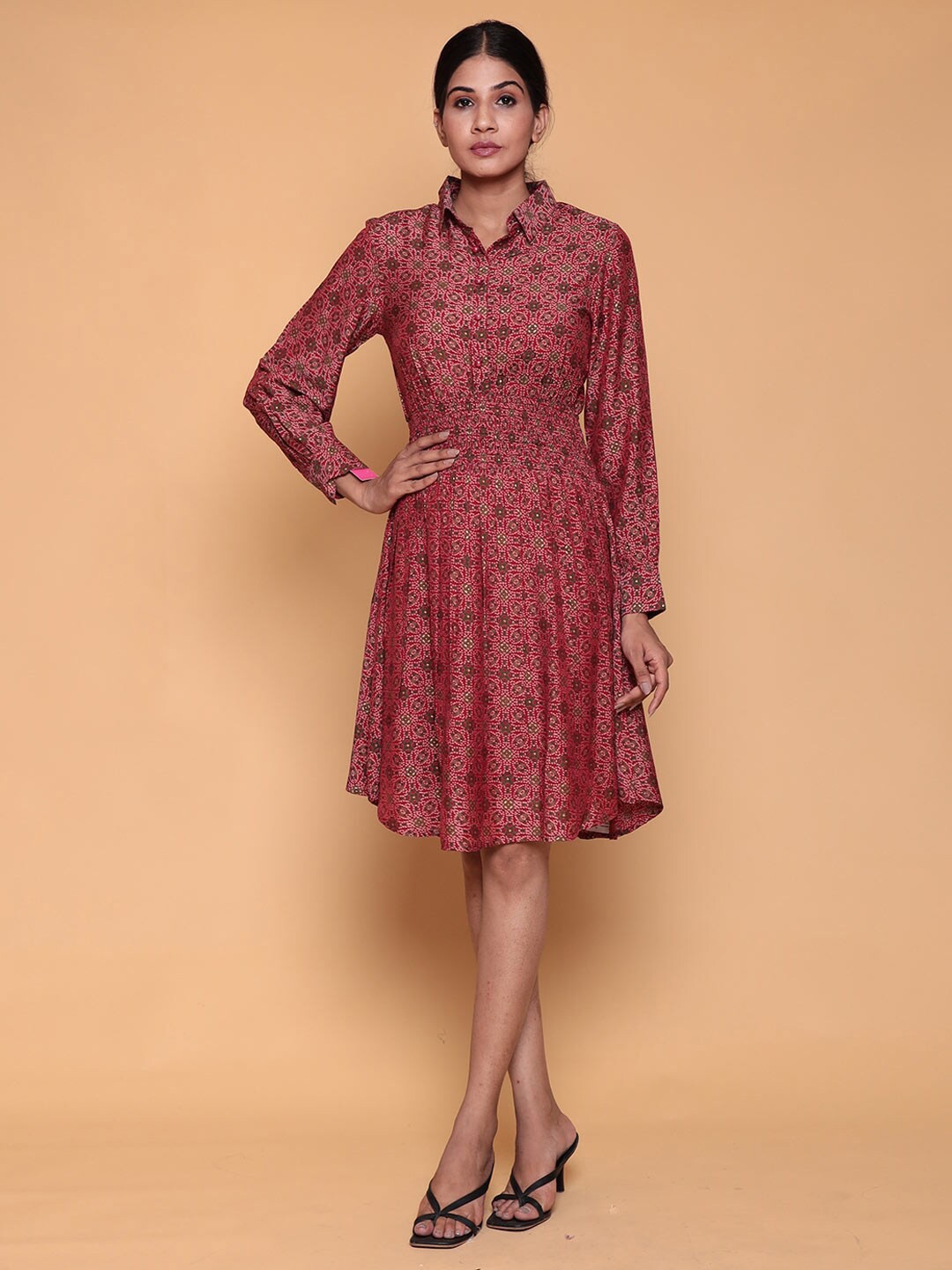 

ZARI Ethnic Motifs Printed Knee Length Dress, Red