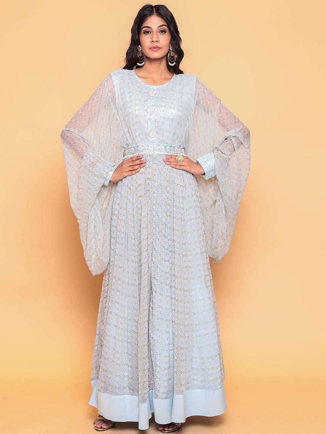 

ZARI Printed Long Sleeves Crepe Tunic, Blue