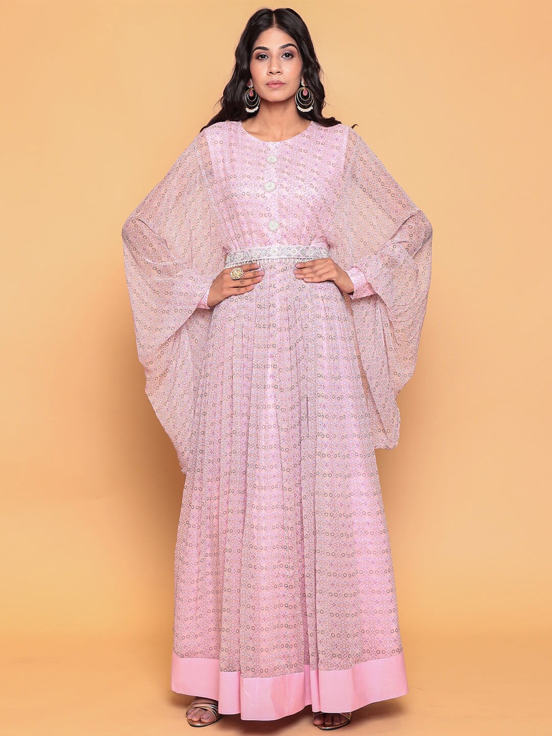 

ZARI Printed Long Sleeves Crepe Tunic, Pink