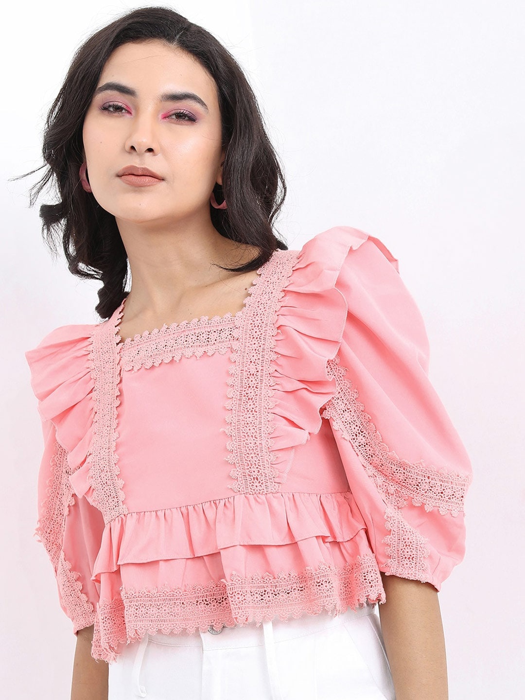 

Tokyo Talkies Lace Blouson Top, Pink