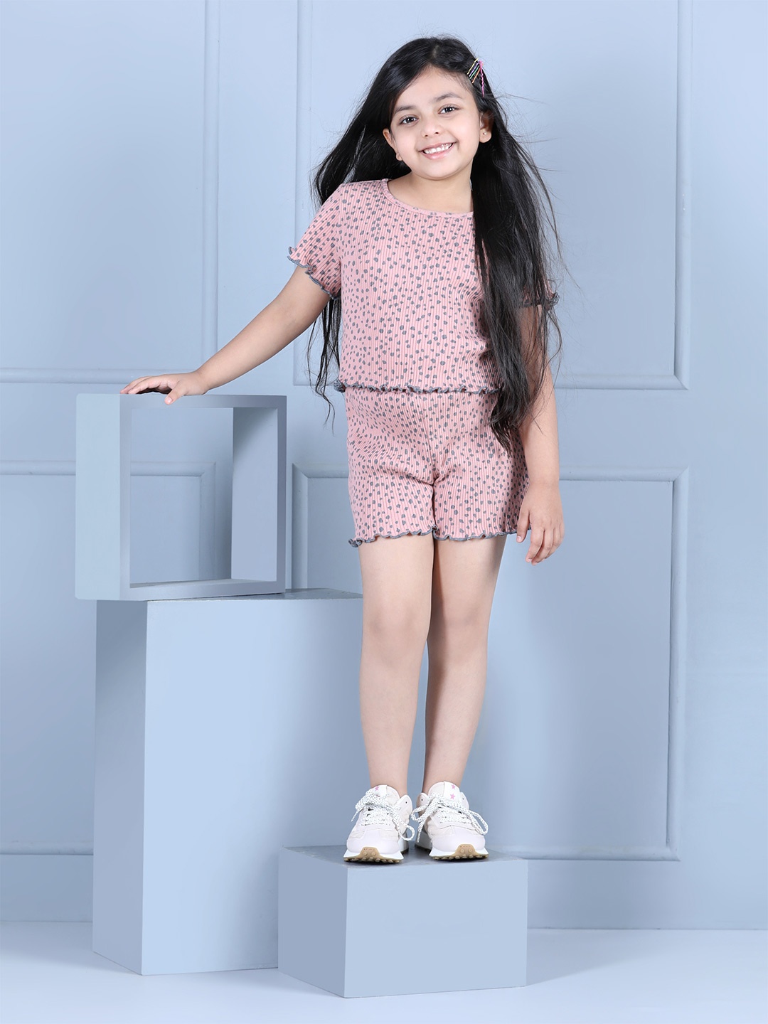 

Jade Garden Girls Pink Printed Top with Shorts