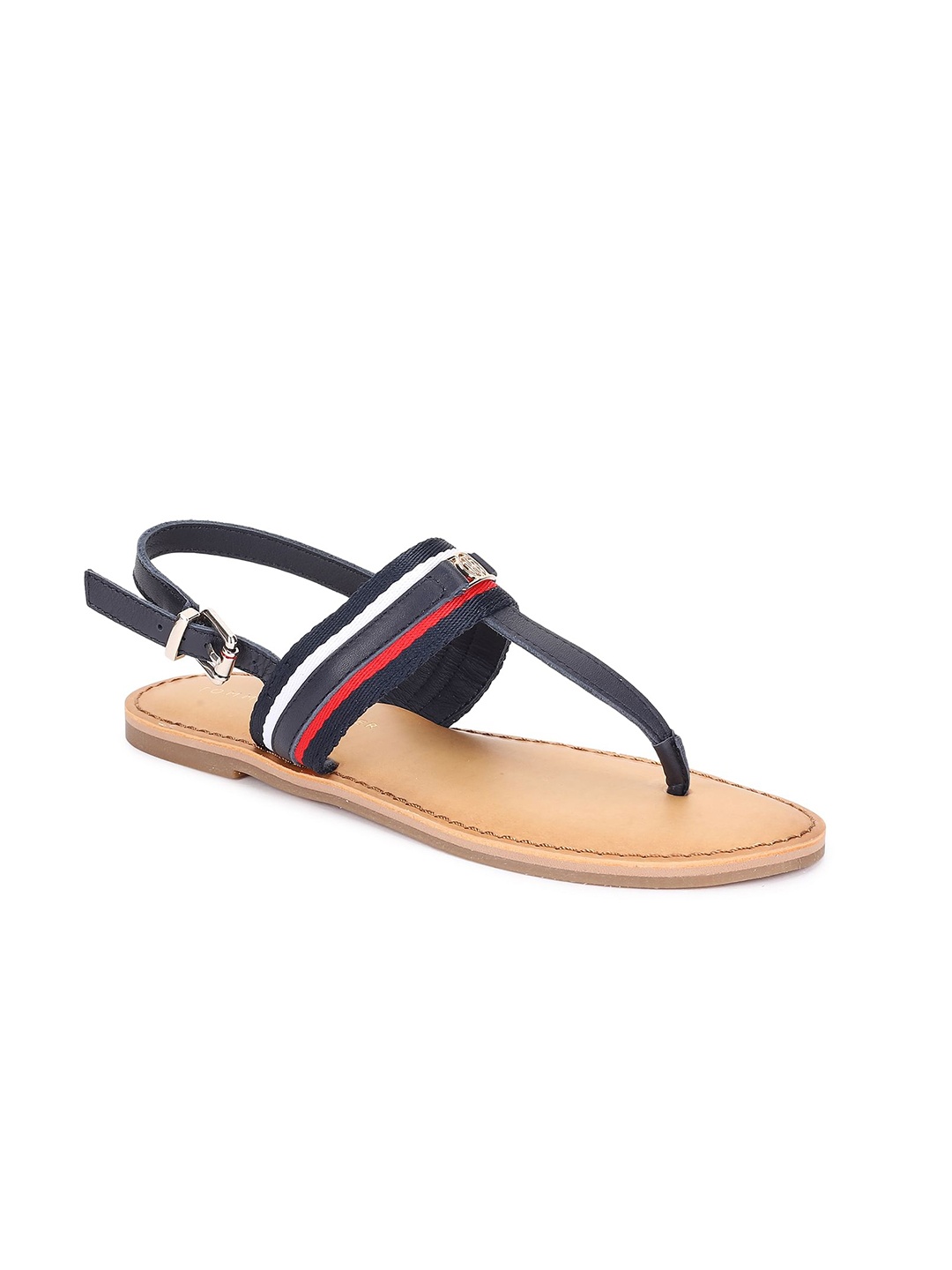 

Tommy Hilfiger Women Striped T-Strap Flats, Navy blue