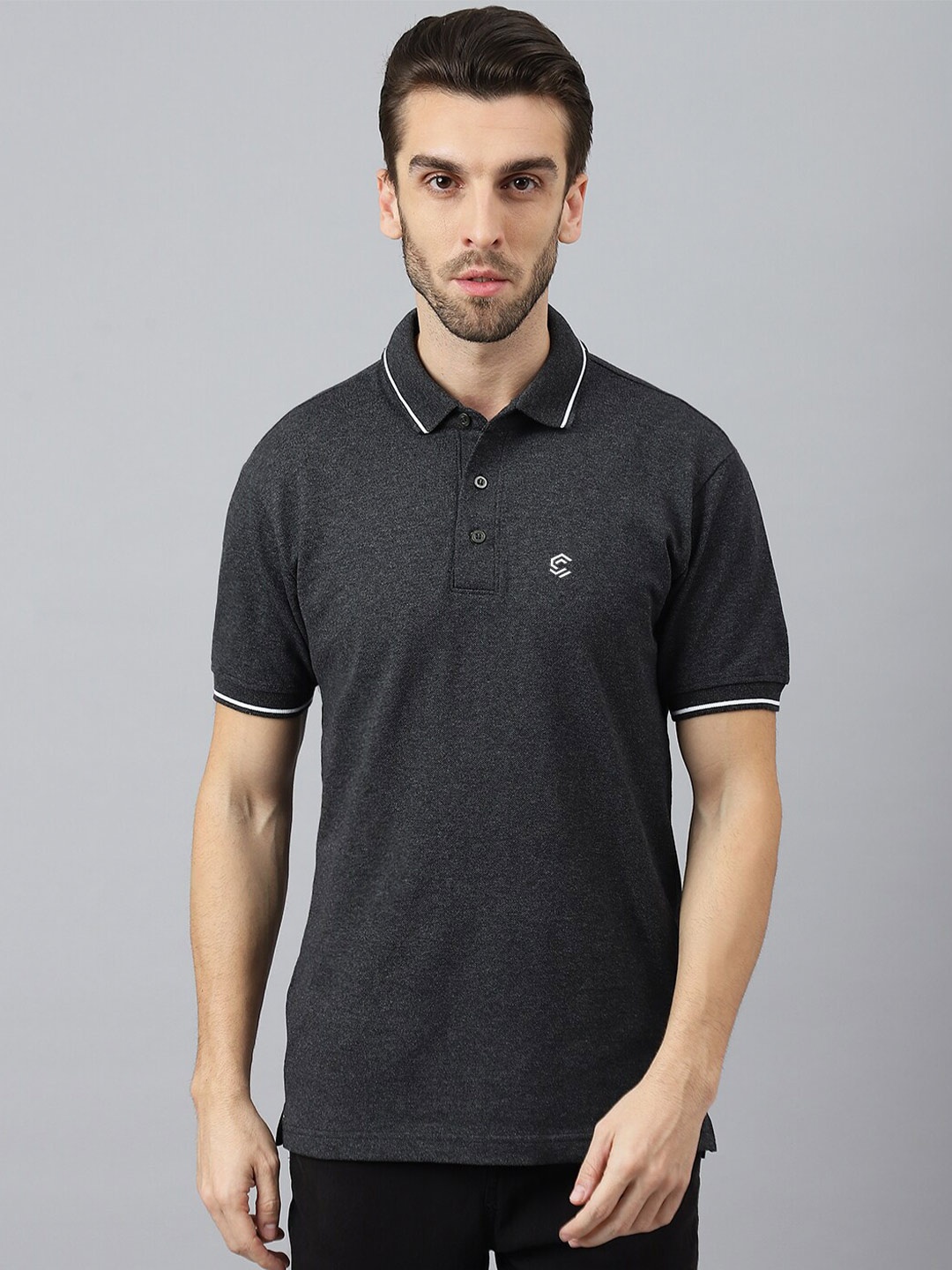 

COLOR CAPITAL Men Polo Collar T-shirt, Charcoal
