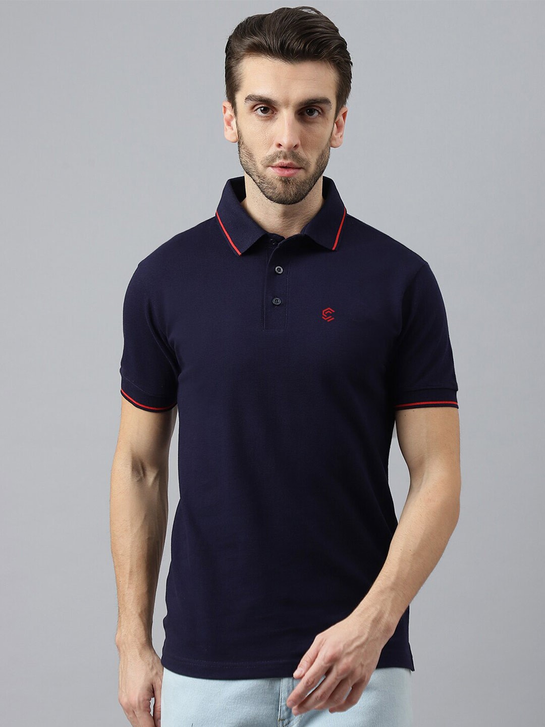 

COLOR CAPITAL Men Polo Collar Cotton T-shirt, Navy blue