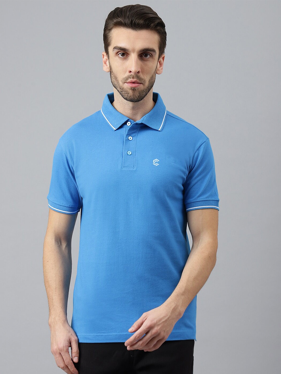 

COLOR CAPITAL Men Polo Collar Cotton T-shirt, Blue