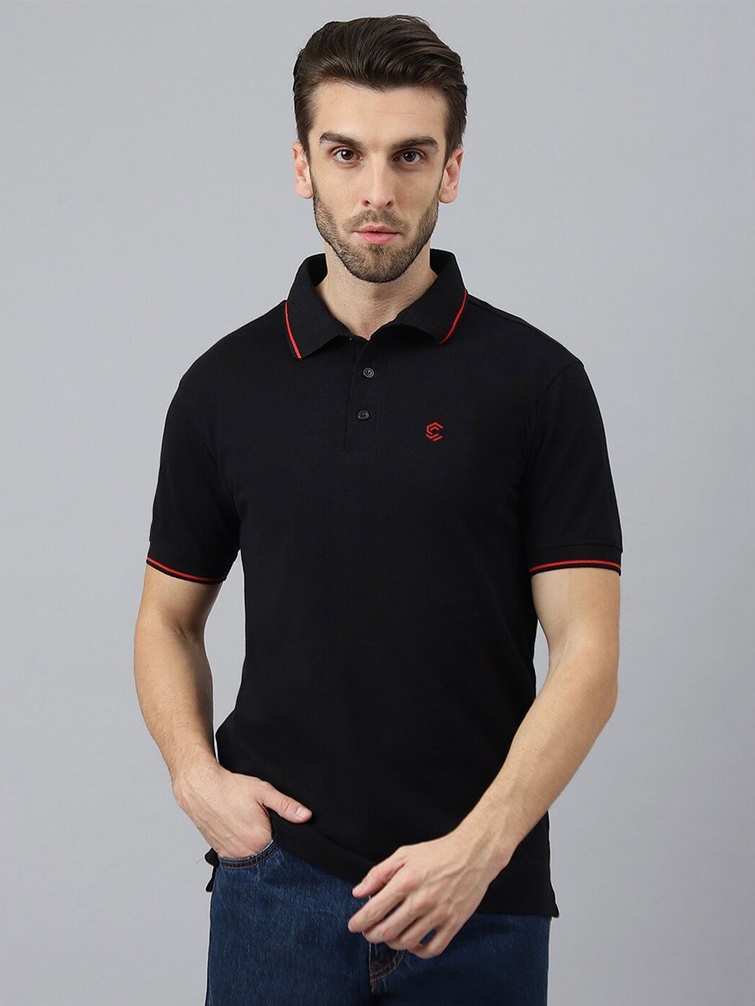 

COLOR CAPITAL Men Polo Collar Pure Cotton T-shirt, Black